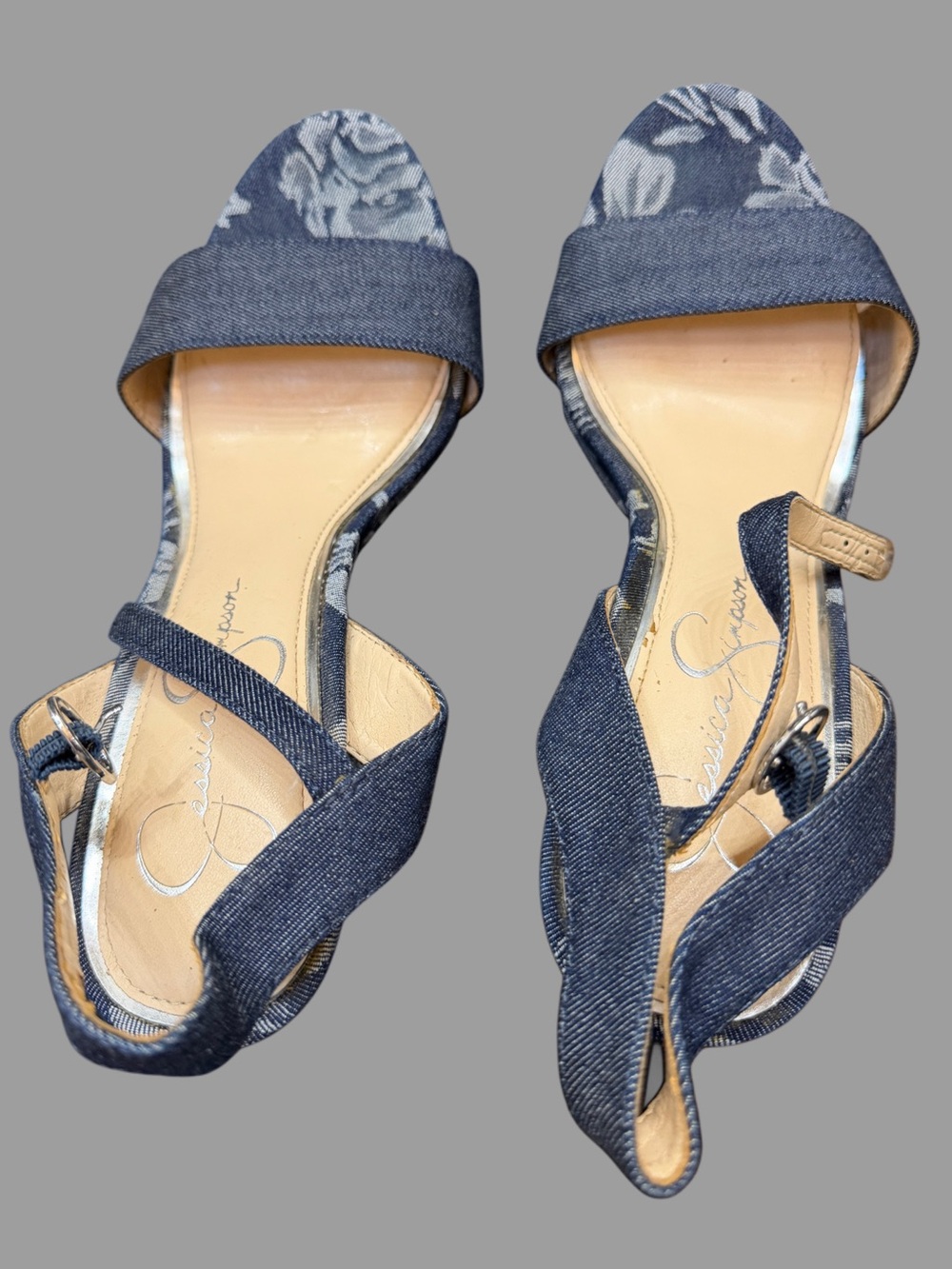 Jessica Simpson Denim Blue Floral-Trim Platform Sandals